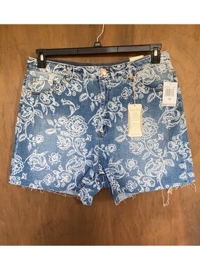 floral print raw hem jean denim short no gap waistband size 18